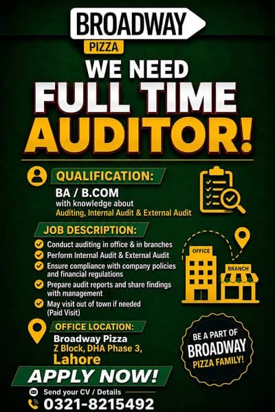 We required an AUDITOR in Lahore