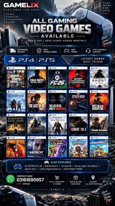 All PS4 & PS5 Video Games Available | New Games Added Monthly in Multan