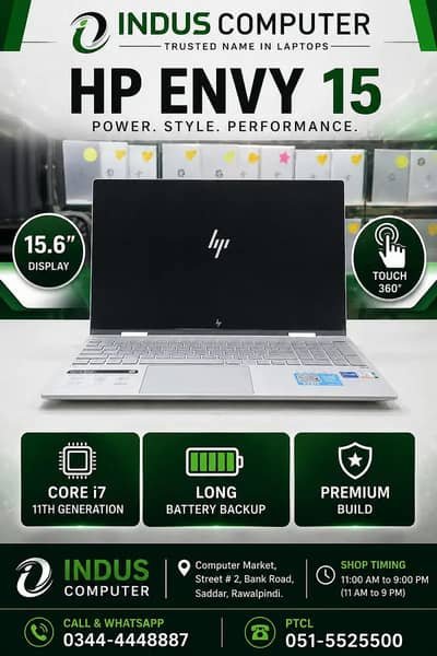HP Envy 15 15.6″ Touch 360° Core i7 11th Generation in Rawalpindi